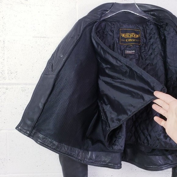 Unik Ultra Black Leather Motorcycle Biker Jacket  Insulated Size Large - Picture 5 of 13